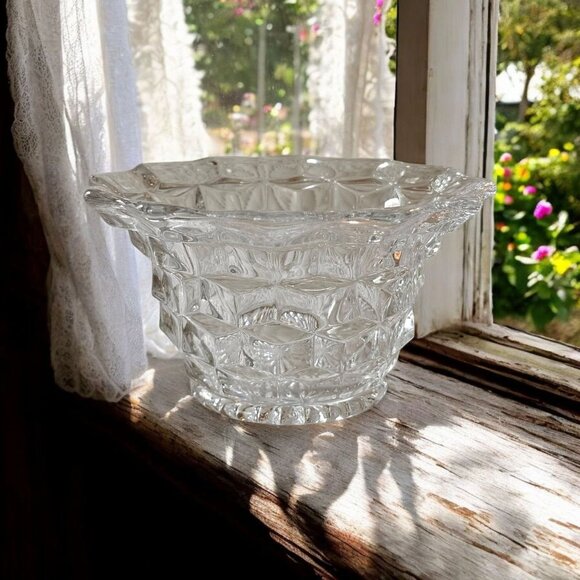 Vintage Other - Fostoria Cubist Depression Glass Bowl, Diamond Pattern, Approx 3", Home Decor